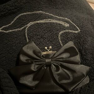 Black Satin Bow Shoulder Bag